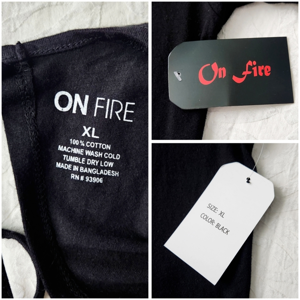 On Fire Black 100% Cotton Short Sleeve T-Shirt With Lace-Up Back, Size XL - Picture 12 of 16